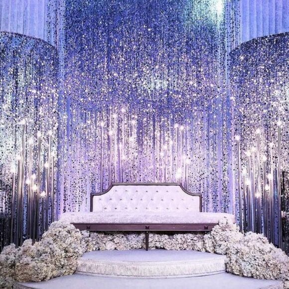 WEDDING DECORATIONS Bubbles Beaded Curtain - Silver 3 ft x 6 ft - Picture 1 of 15